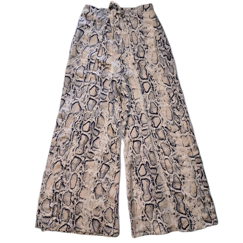She + Sky Women's L Wide Leg Tie Pants Snake Print New*